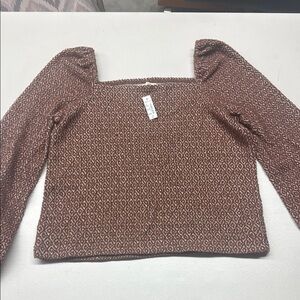 Brown Patterned Long Sleeve Top